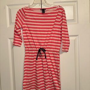 H&M Pink and White Striped Midi Dress with Drawstring